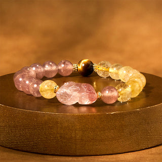 Buddha Gift Strawberry Quartz Pixiu Rutilated Quartz Beads Healing Bracelet