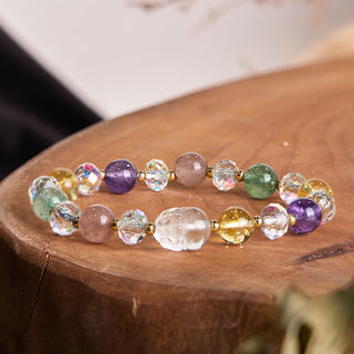 Buddha Gift PiXiu White Crystal Citrine Green Strawberry Quartz Amethyst Luck Bracelet