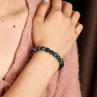 Buddha Gift 2Pcs Hematite Tiger Eye Blue Tiger Eye Powerful Bracelet Set