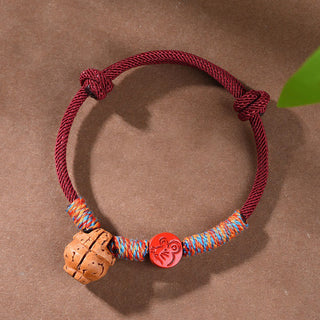 Buddha Gift Handmade Chinese Zodiac Red String Peach Pit Cinnabar Luck Bracelet