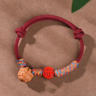 Buddha Gift Handmade Chinese Zodiac Red String Peach Pit Cinnabar Luck Bracelet