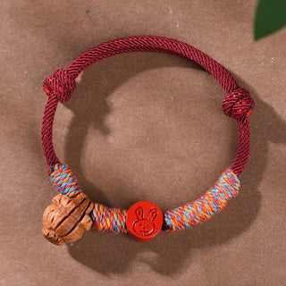 Buddha Gift Handmade Chinese Zodiac Red String Peach Pit Cinnabar Luck Bracelet