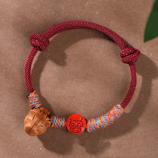 Buddha Gift Handmade Chinese Zodiac Red String Peach Pit Cinnabar Luck Bracelet