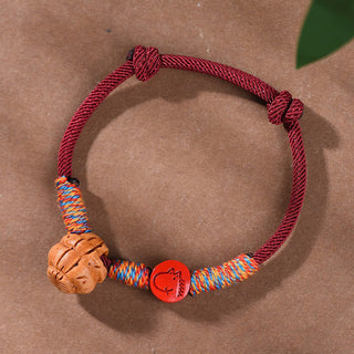 Buddha Gift Handmade Chinese Zodiac Red String Peach Pit Cinnabar Luck Bracelet