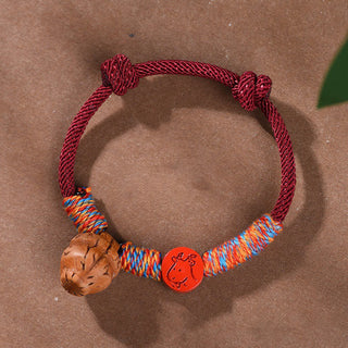 Buddha Gift Handmade Chinese Zodiac Red String Peach Pit Cinnabar Luck Bracelet