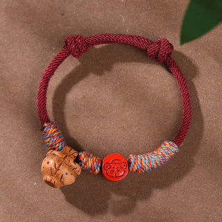 Buddha Gift Handmade Chinese Zodiac Red String Peach Pit Cinnabar Luck Bracelet