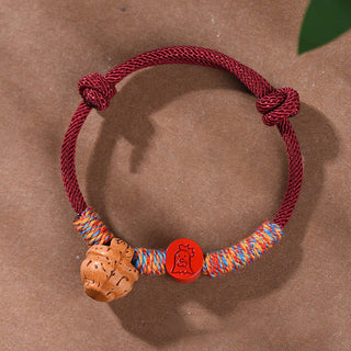 Buddha Gift Handmade Chinese Zodiac Red String Peach Pit Cinnabar Luck Bracelet