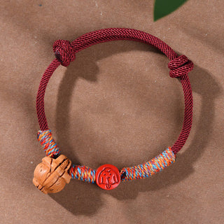 Buddha Gift Handmade Chinese Zodiac Red String Peach Pit Cinnabar Luck Bracelet