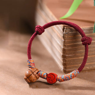 Buddha Gift Handmade Chinese Zodiac Red String Peach Pit Cinnabar Luck Bracelet