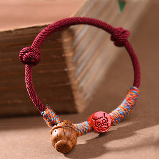 Buddha Gift Handmade Chinese Zodiac Red String Peach Pit Cinnabar Luck Bracelet