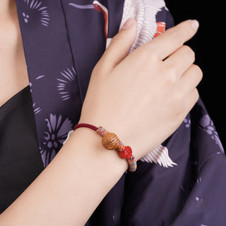 Buddha Gift Handmade Chinese Zodiac Red String Peach Pit Cinnabar Luck Bracelet