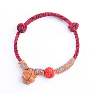 Buddha Gift Handmade Chinese Zodiac Red String Peach Pit Cinnabar Luck Bracelet
