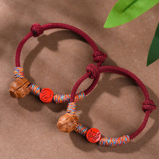 Buddha Gift Handmade Chinese Zodiac Red String Peach Pit Cinnabar Luck Bracelet