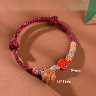 Buddha Gift Handmade Chinese Zodiac Red String Peach Pit Cinnabar Luck Bracelet