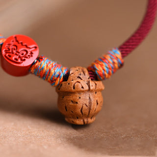 Buddha Gift Handmade Chinese Zodiac Red String Peach Pit Cinnabar Luck Bracelet