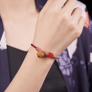 Buddha Gift Handmade Chinese Zodiac Red String Peach Pit Cinnabar Luck Bracelet