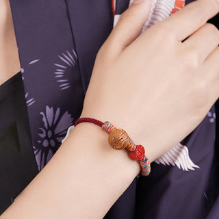 Buddha Gift Handmade Chinese Zodiac Red String Peach Pit Cinnabar Luck Bracelet