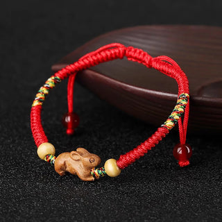 Buddha Gift Handmade Chinese Zodiac Red String Peach Wood Luck Bracelet