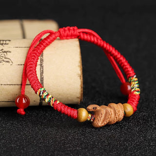 Buddha Gift Handmade Chinese Zodiac Red String Peach Wood Luck Bracelet