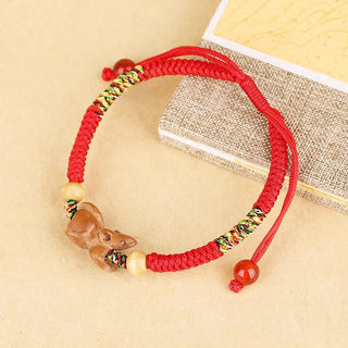 Buddha Gift Handmade Chinese Zodiac Red String Peach Wood Luck Bracelet