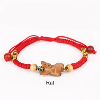 Buddha Gift Handmade Chinese Zodiac Red String Peach Wood Luck Bracelet