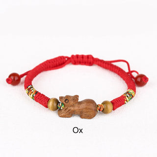 Buddha Gift Handmade Chinese Zodiac Red String Peach Wood Luck Bracelet