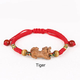 Buddha Gift Handmade Chinese Zodiac Red String Peach Wood Luck Bracelet
