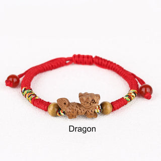 Buddha Gift Handmade Chinese Zodiac Red String Peach Wood Luck Bracelet