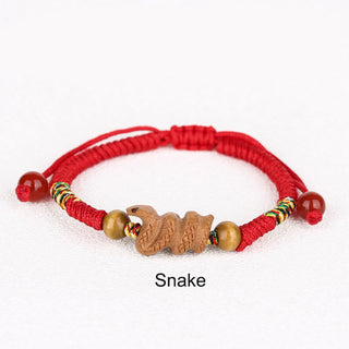 Buddha Gift Handmade Chinese Zodiac Red String Peach Wood Luck Bracelet