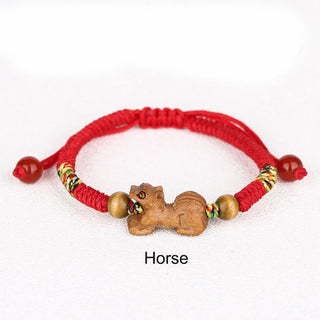 Buddha Gift Handmade Chinese Zodiac Red String Peach Wood Luck Bracelet