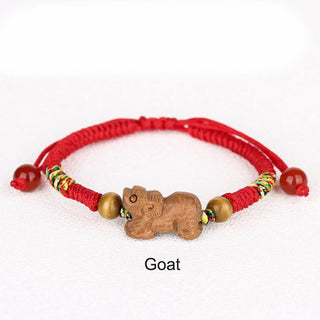 Buddha Gift Handmade Chinese Zodiac Red String Peach Wood Luck Bracelet