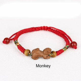 Buddha Gift Handmade Chinese Zodiac Red String Peach Wood Luck Bracelet