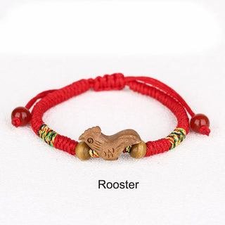 Buddha Gift Handmade Chinese Zodiac Red String Peach Wood Luck Bracelet