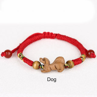 Buddha Gift Handmade Chinese Zodiac Red String Peach Wood Luck Bracelet