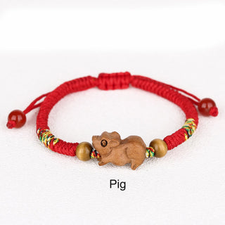 Buddha Gift Handmade Chinese Zodiac Red String Peach Wood Luck Bracelet