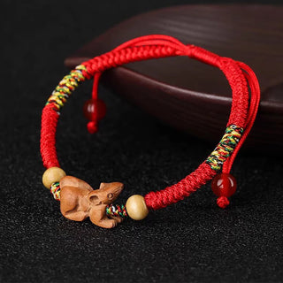 Buddha Gift Handmade Chinese Zodiac Red String Peach Wood Luck Bracelet