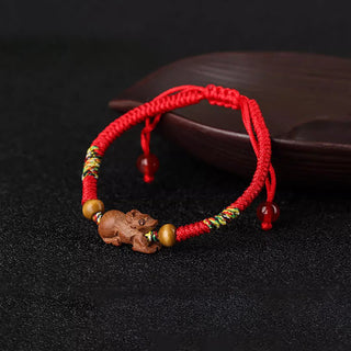 Buddha Gift Handmade Chinese Zodiac Red String Peach Wood Luck Bracelet