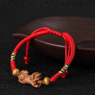 Buddha Gift Handmade Chinese Zodiac Red String Peach Wood Luck Bracelet