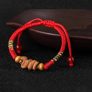 Buddha Gift Handmade Chinese Zodiac Red String Peach Wood Luck Bracelet