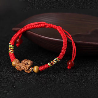 Buddha Gift Handmade Chinese Zodiac Red String Peach Wood Luck Bracelet