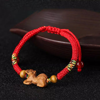 Buddha Gift Handmade Chinese Zodiac Red String Peach Wood Luck Bracelet