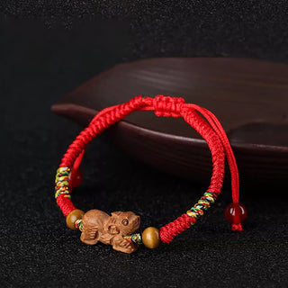 Buddha Gift Handmade Chinese Zodiac Red String Peach Wood Luck Bracelet