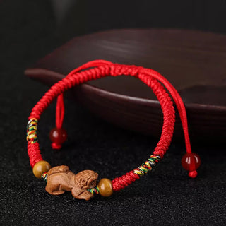 Buddha Gift Handmade Chinese Zodiac Red String Peach Wood Luck Bracelet