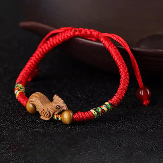 Buddha Gift Handmade Chinese Zodiac Red String Peach Wood Luck Bracelet