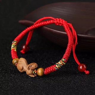 Buddha Gift Handmade Chinese Zodiac Red String Peach Wood Luck Bracelet