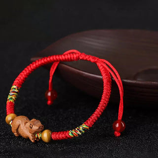 Buddha Gift Handmade Chinese Zodiac Red String Peach Wood Luck Bracelet