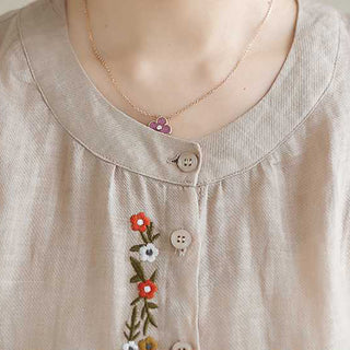 Buddha Gift 2Pcs Cotton Embroidery Flowers Shirt Top Pants Meditation Zen Tai Chi Clothing Women's Set