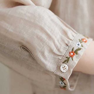 Buddha Gift 2Pcs Cotton Embroidery Flowers Shirt Top Pants Meditation Zen Tai Chi Clothing Women's Set