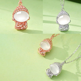 Buddha Gift 925 Sterling Silver Chalcedony Formless Buddha Positive Necklace Pendant