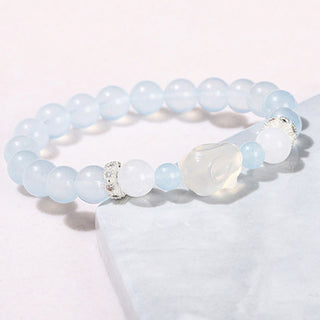 Buddha Gift Blue Chalcedony White Agate Rabbit Emotional Balance Bracelet